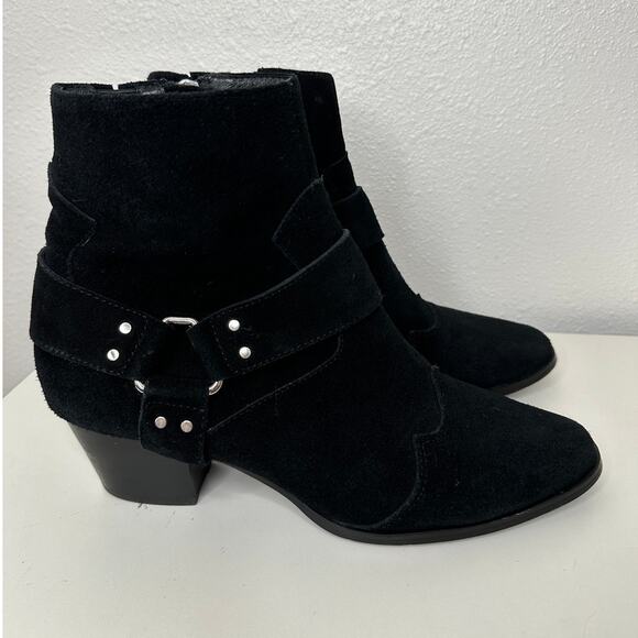 Caverley Black Suede Western Heeled Zip Ankle Boot Booties 39 / 8 - Picture 4 of 11